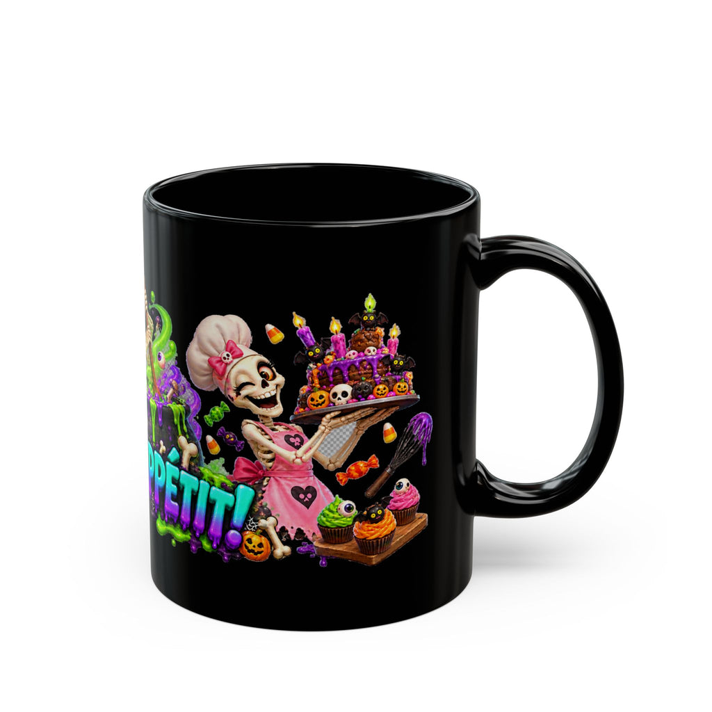 Bone Appetit Skeleton Chefs Halloween Black Mug