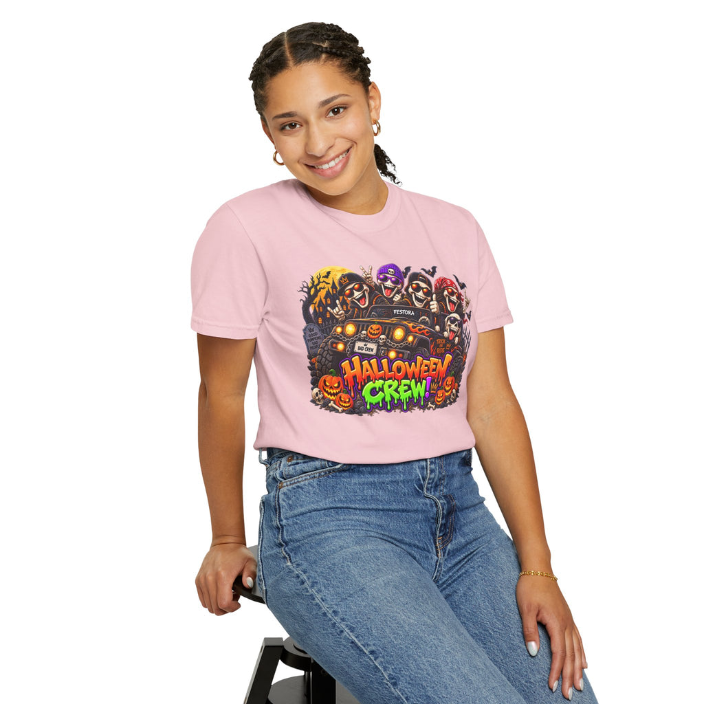 Halloween Crew T-Shirt – Skeleton Jeep Spooky Graphic Tee