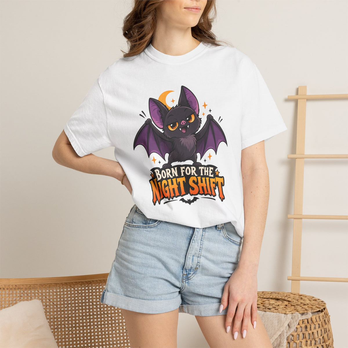 Born for the Night Shift – Cute Halloween Bat T-Shirt
