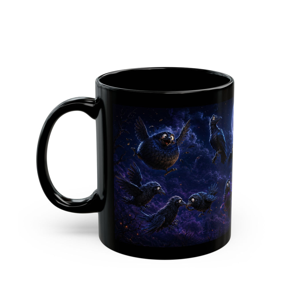 Ravens at Midnight Black Mug — Funny Moonlit Gothic Wraparound (11oz/15oz)