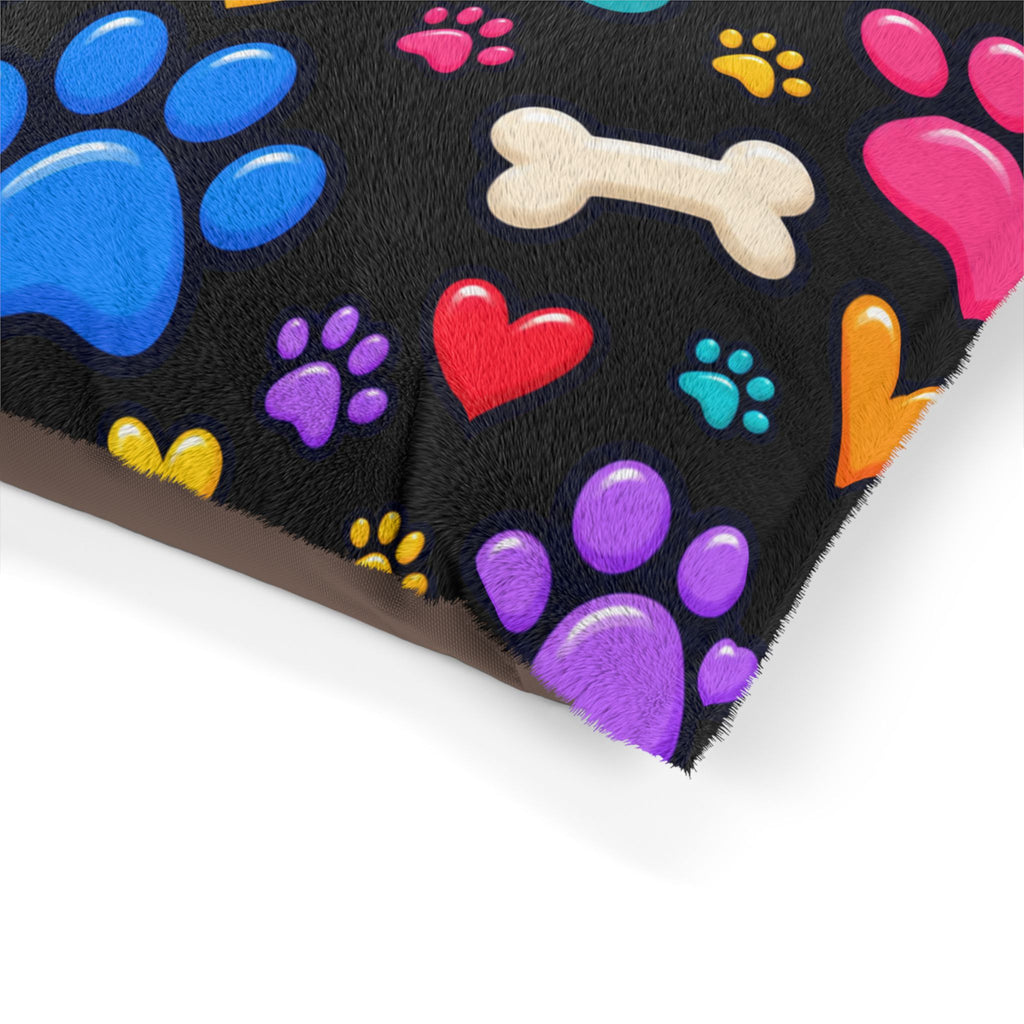 Colorful Paws Pet Bed – Black Dog & Cat Cushion in 3 Sizes