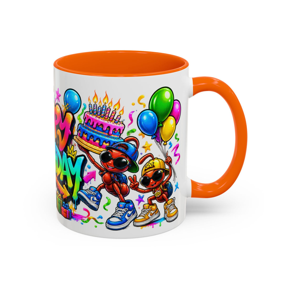 Happy Birthday Accent Coffee Mug - Colorful Graffiti Party Design (11 oz)