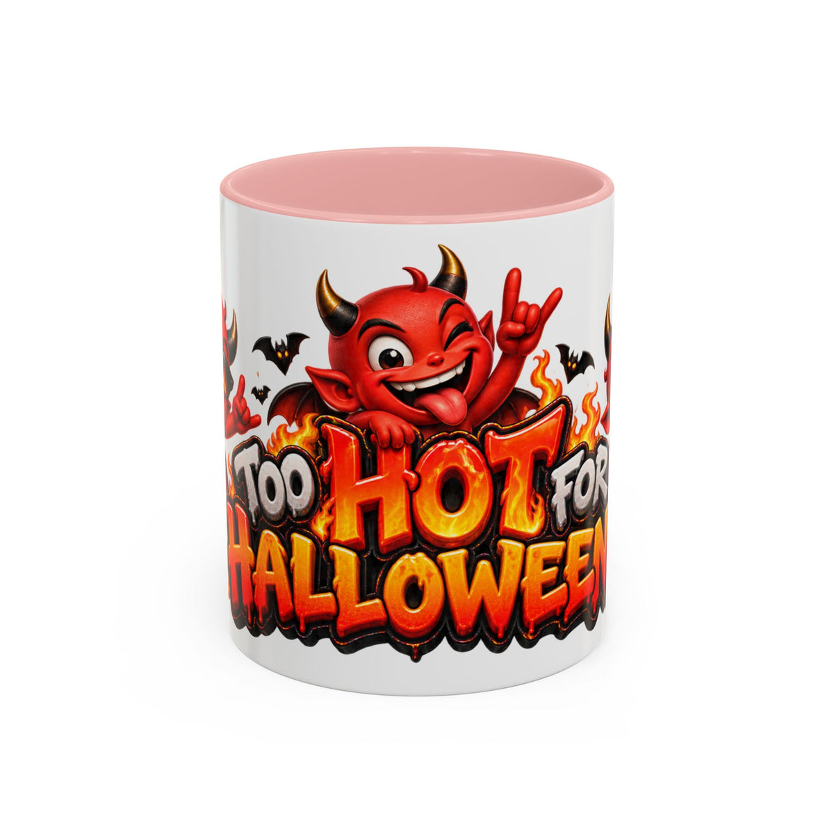 Too Hot for Halloween White Mug – Funny Devils, Flames & Spooky Design