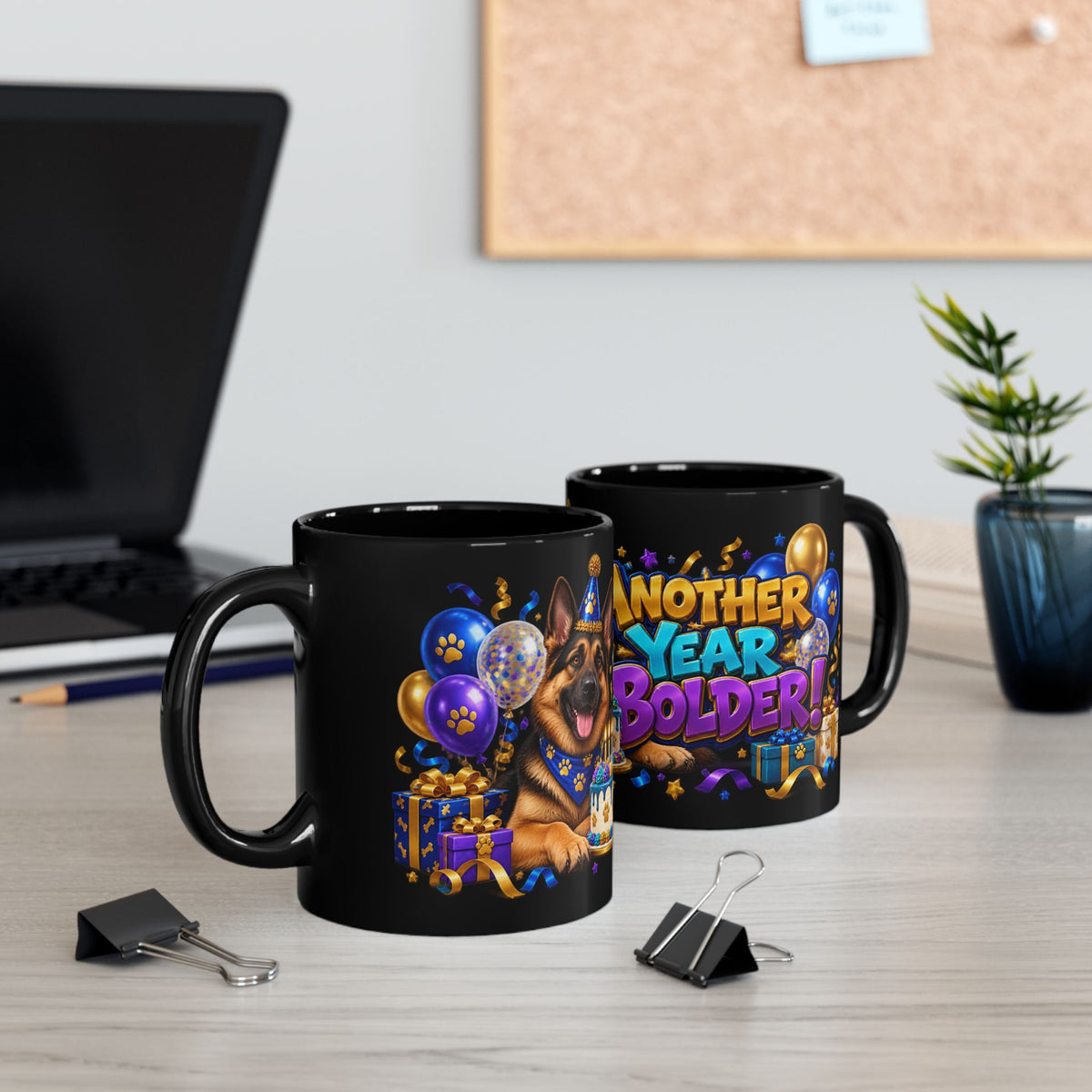 German Shepherd Birthday Mug – Another Year Bolder Black Coffee Cup