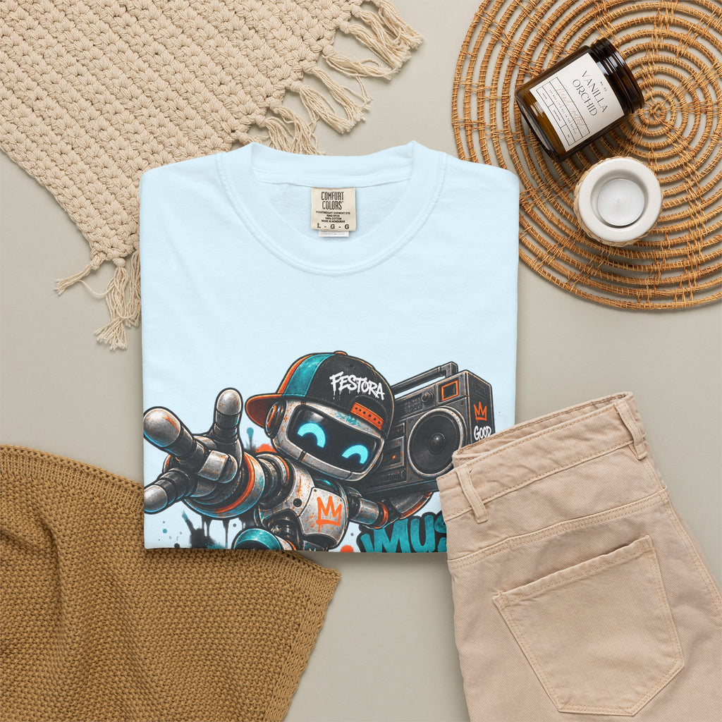 Music Fuels Better Days T-Shirt — Retro Robot Boombox Streetwear
