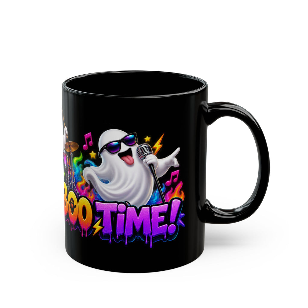 Here for a Boo Time Halloween Ghost Rock Band Black Mug