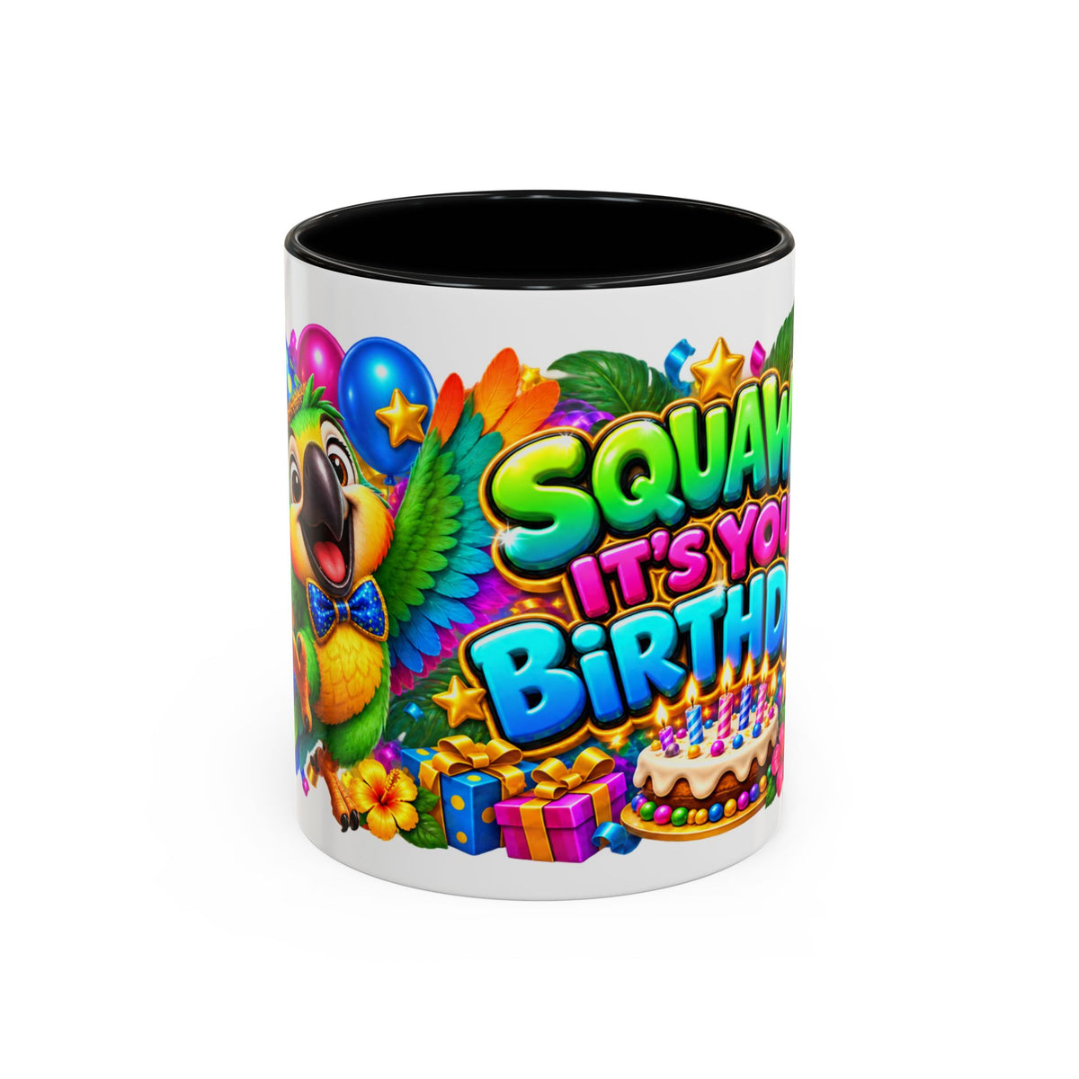 Squawk! It’s Your Birthday White Mug – Cute Parrot Birthday Cup, Colorful Tropical Party Gift
