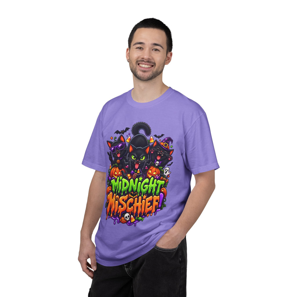 Midnight Mischief Halloween T-Shirt – Funny Black Cat Graphic Tee
