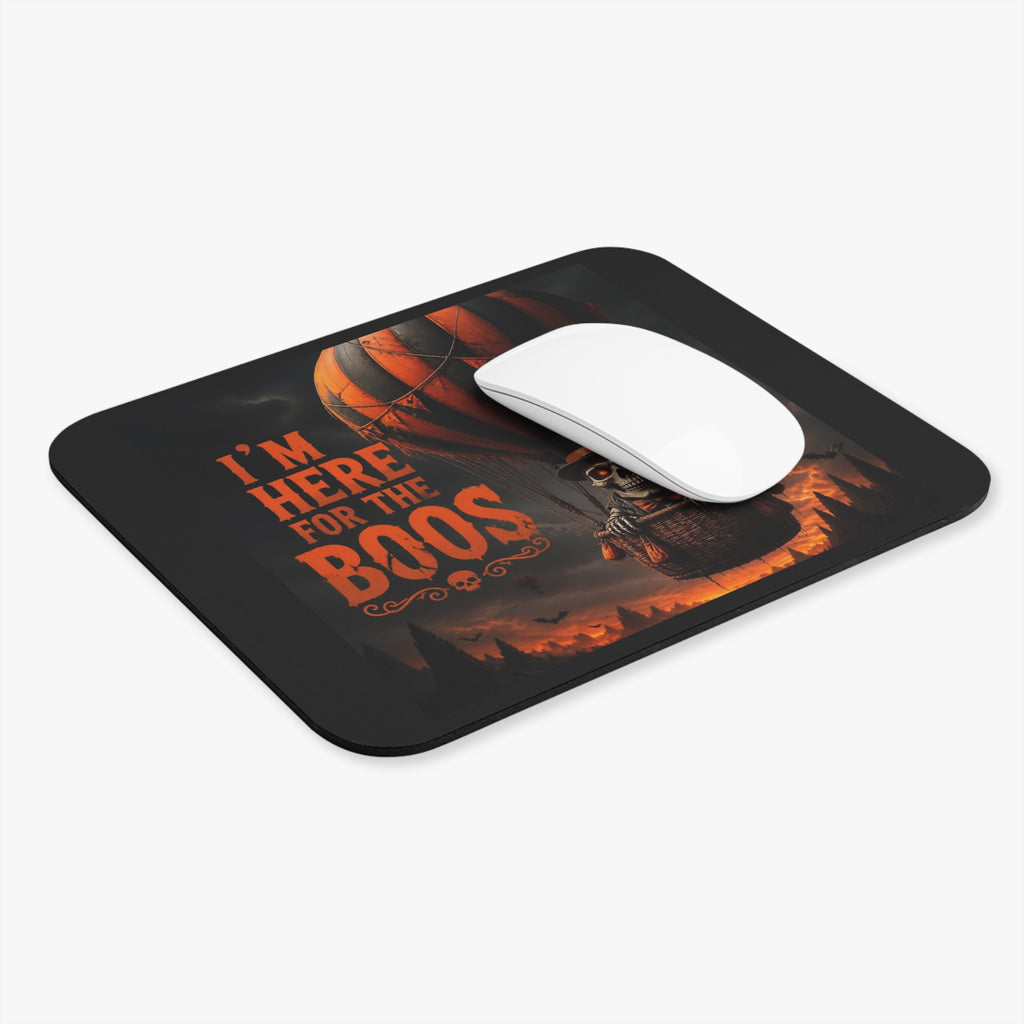 Halloween Skeleton Hot Air Balloon Mouse Pad — "I’m Here for the Boos" Gaming Desk Mat