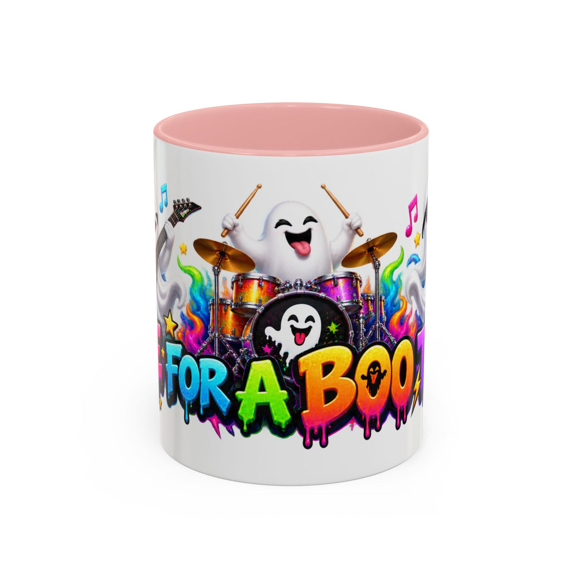 Here for a Boo Time Halloween Ghost Rock Band White Mug