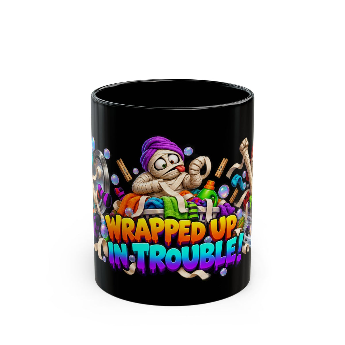Wrapped Up in Trouble Mummy Halloween Black Mug