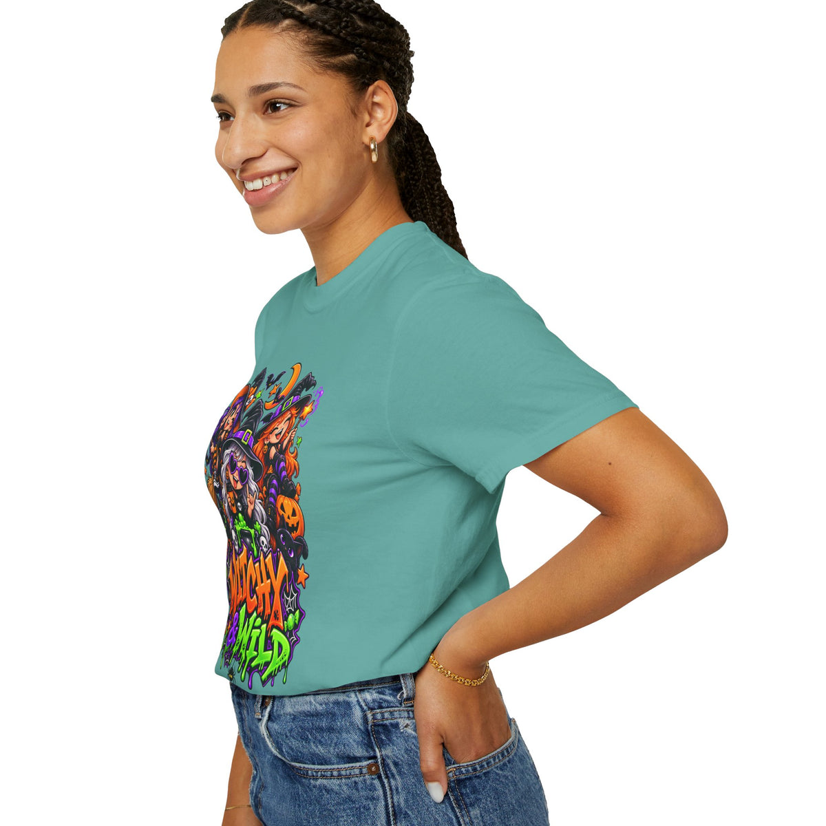 Witchy & Wild – Halloween Witch Crew Graphic T-Shirt