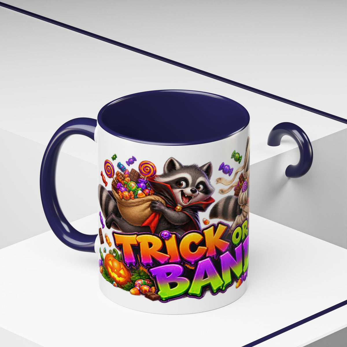Trick or Treat Bandits Raccoons Halloween White Mug