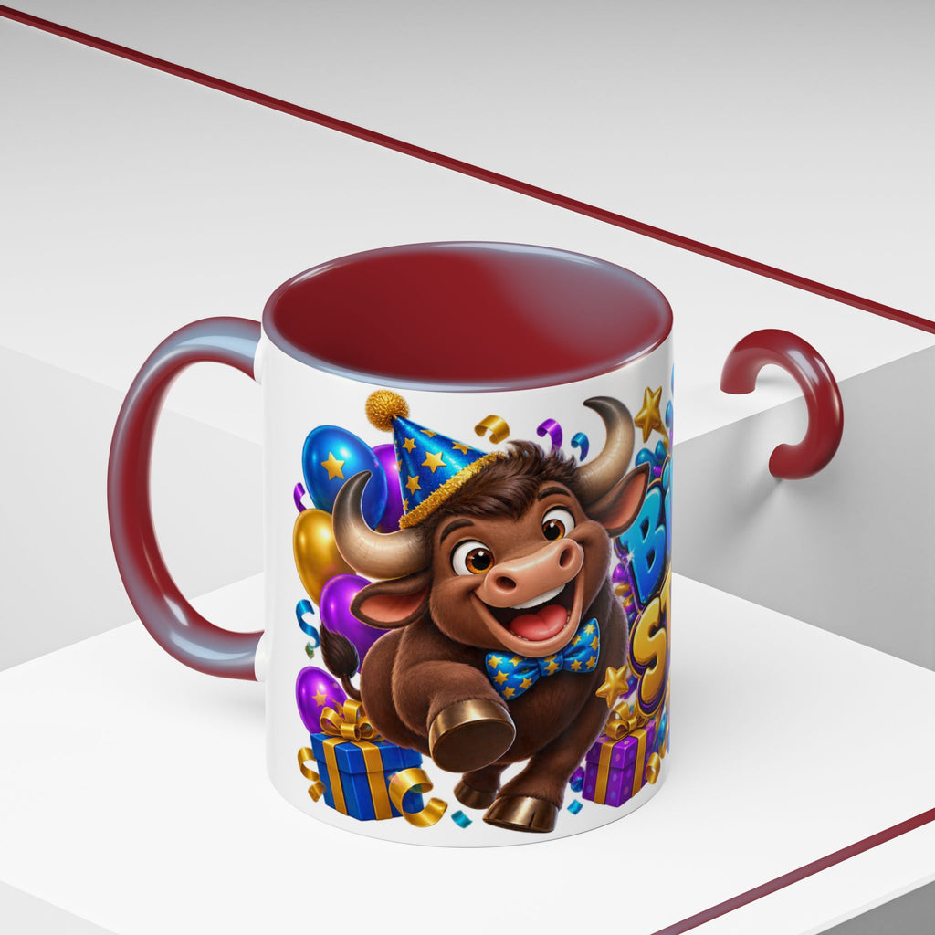 Birthday Stampede White Mug – Cute Buffalo Birthday Cup, Colorful Fun Party Gift