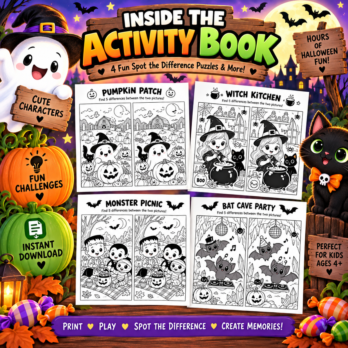 Halloween Spot the Difference Printable Games for Kids | Festora Digital