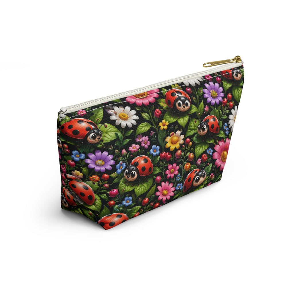 Ladybug Garden Accessory Pouch — Floral Makeup & Travel Cosmetic Bag