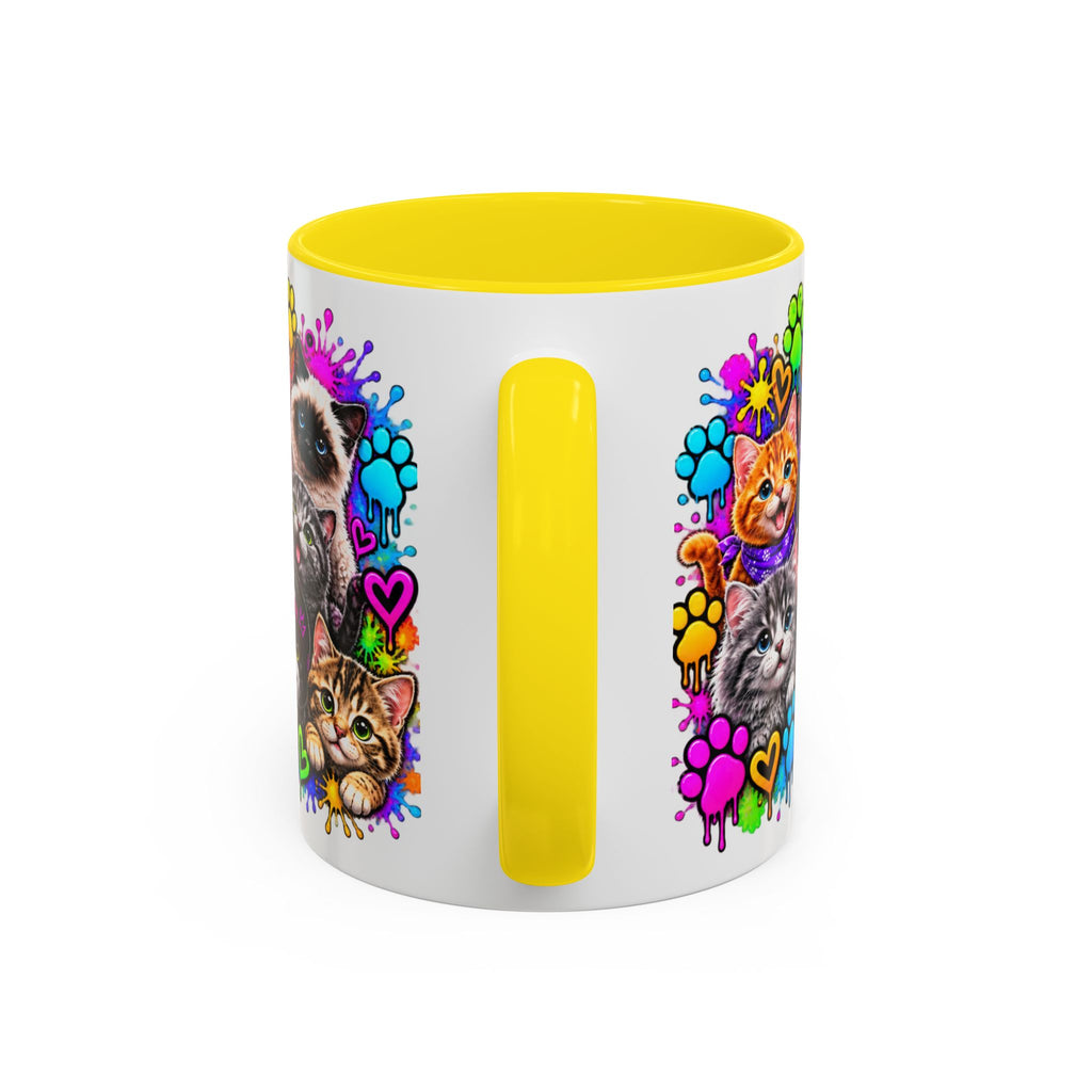 Cats Stay Pawsitive Accent Coffee Mug – Colorful Cute Cat Paw Print Design (11oz)