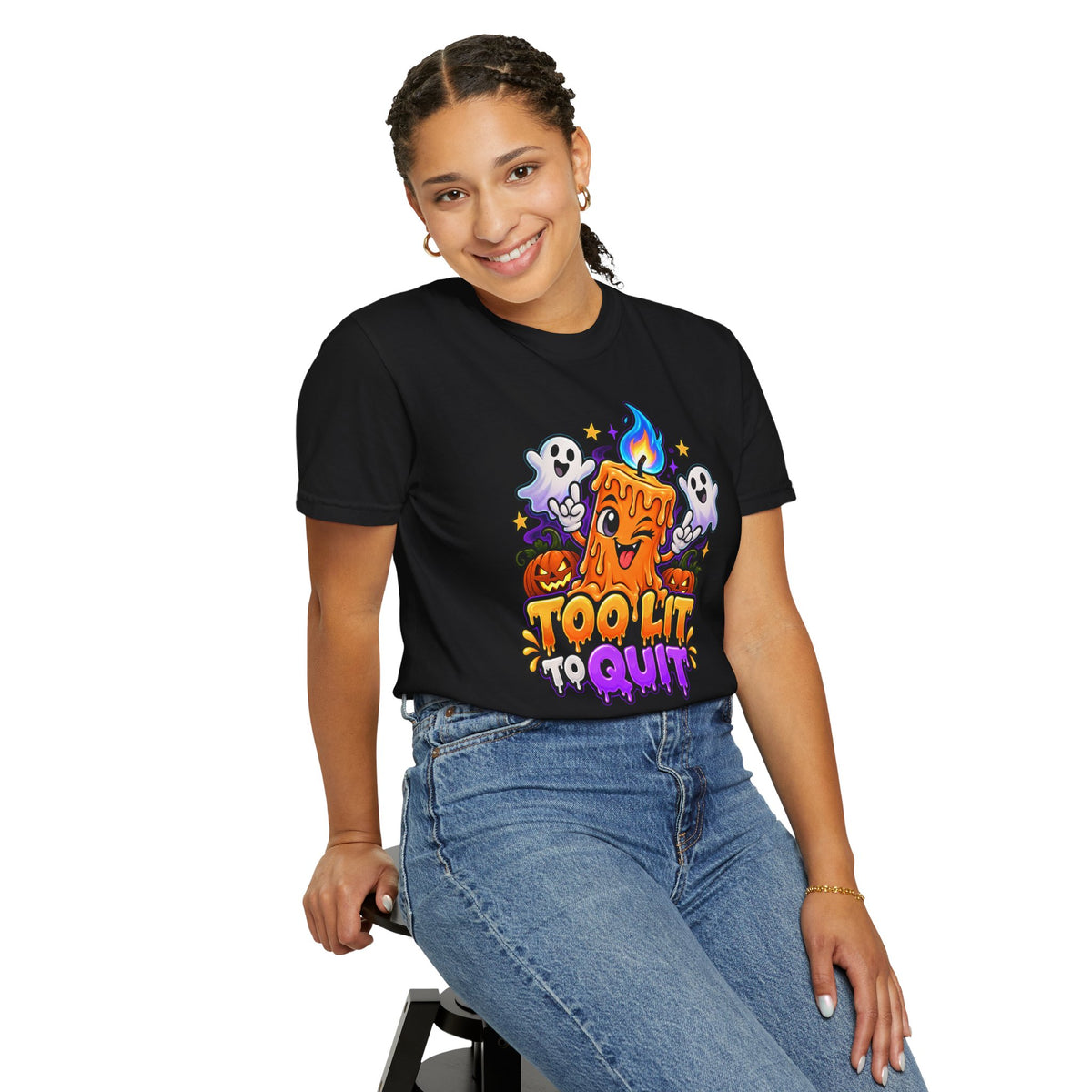 Too Lit to Quit – Funny Halloween Candle T-Shirt