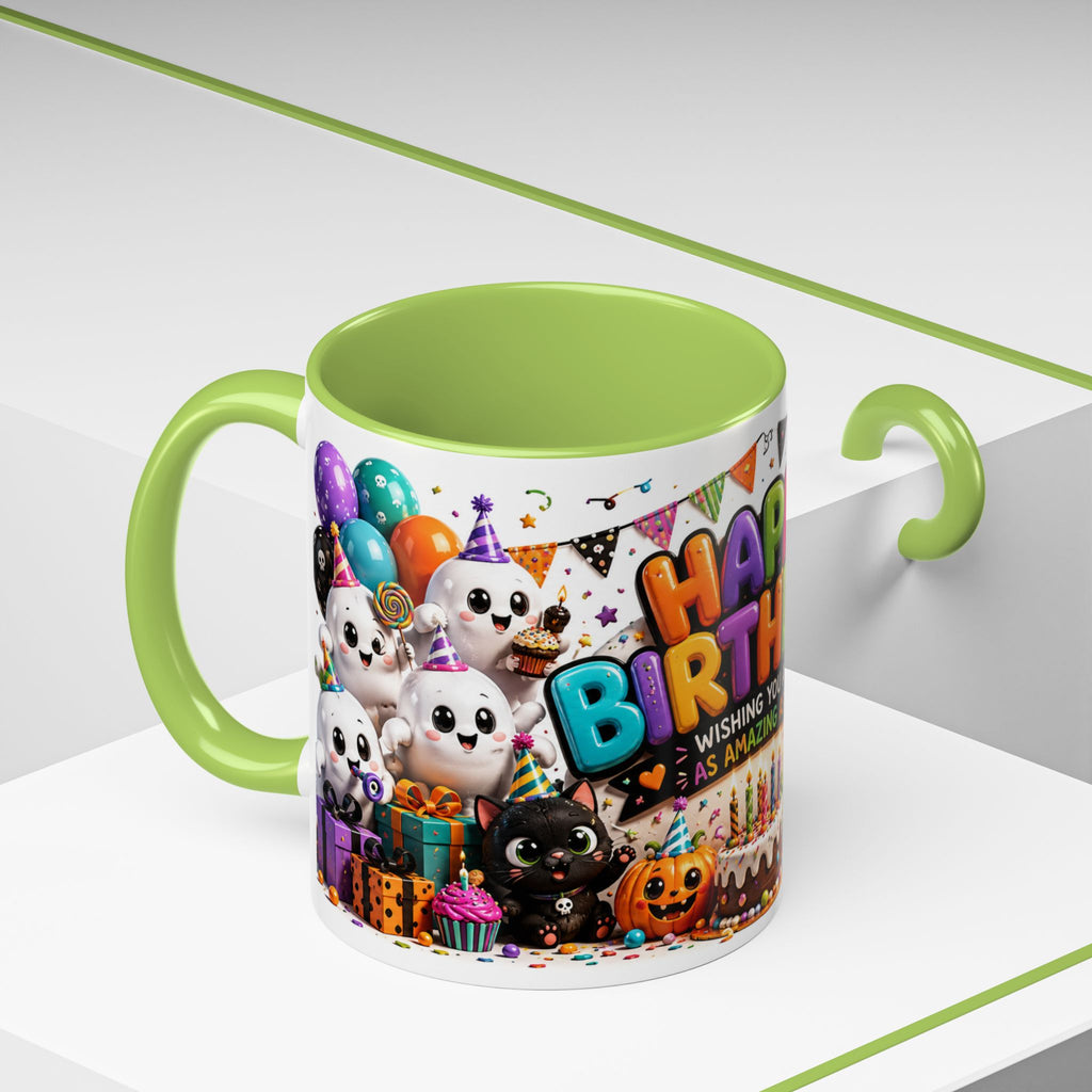 Happy Birthday Accent Coffee Mug — Colorful 3D Birthday Party Design (11/15oz)