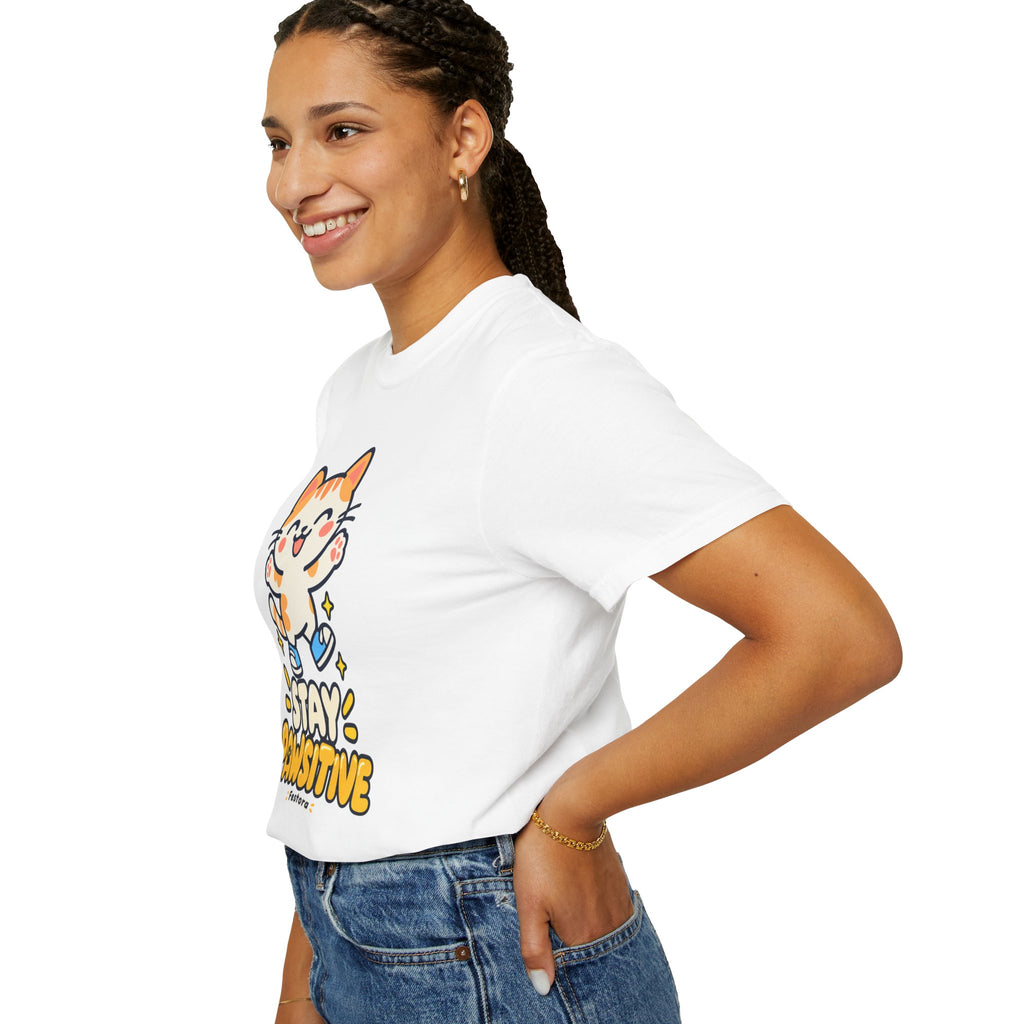 Stay Pawsitive – Cute Happy Cat Graphic T-Shirt
