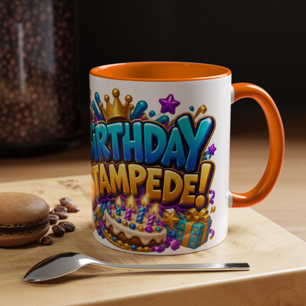 Birthday Stampede White Mug – Cute Buffalo Birthday Cup, Colorful Fun Party Gift
