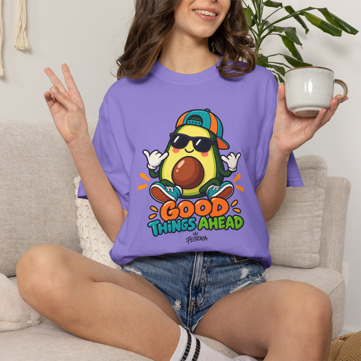 Good Things Ahead Avocado Graphic T-Shirt | Festora Everyday