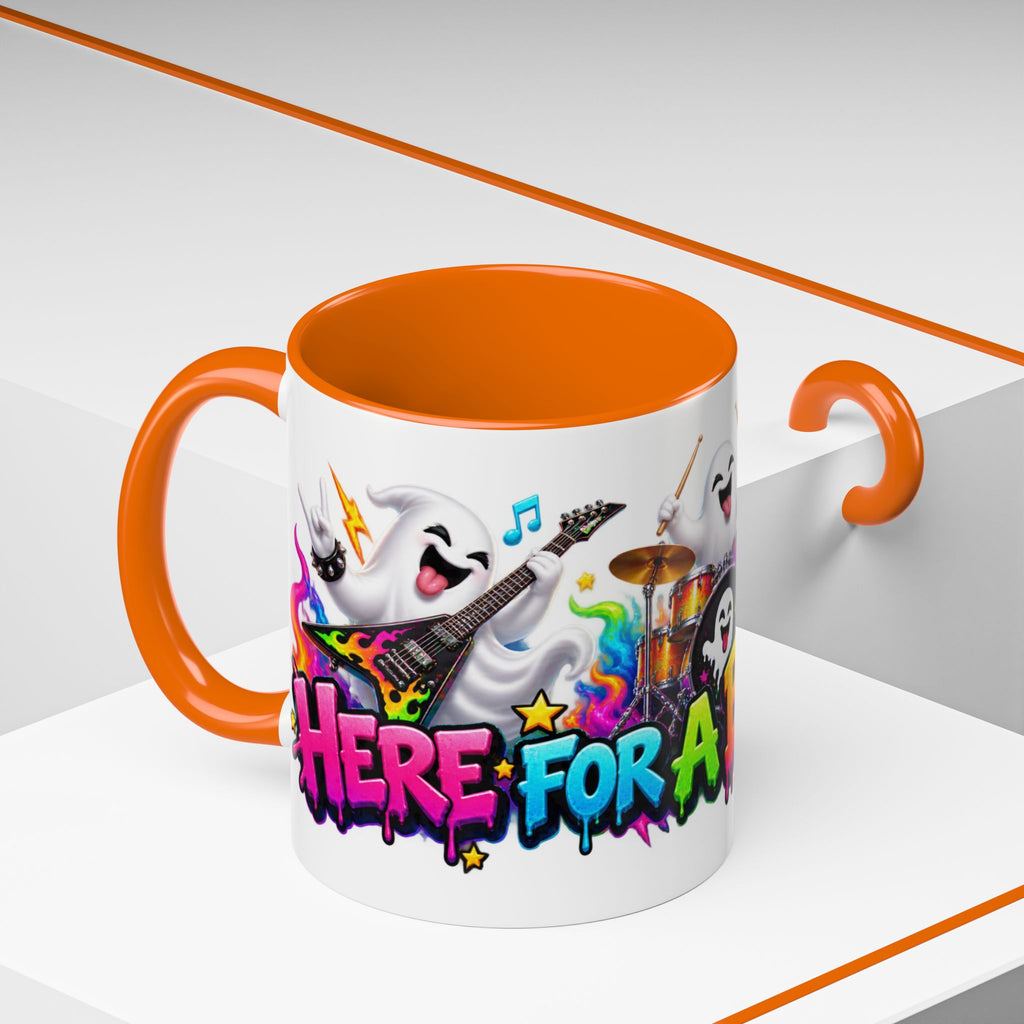 Here for a Boo Time Halloween Ghost Rock Band White Mug