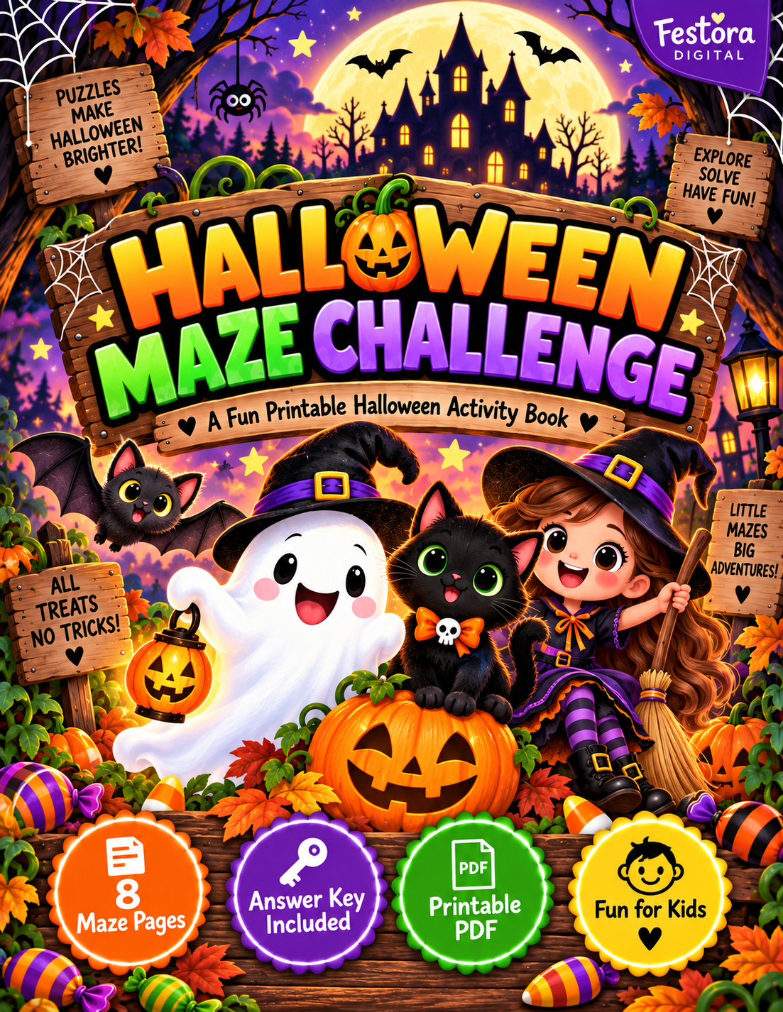 Halloween Maze Challenge Printable Game for Kids | Festora Digital