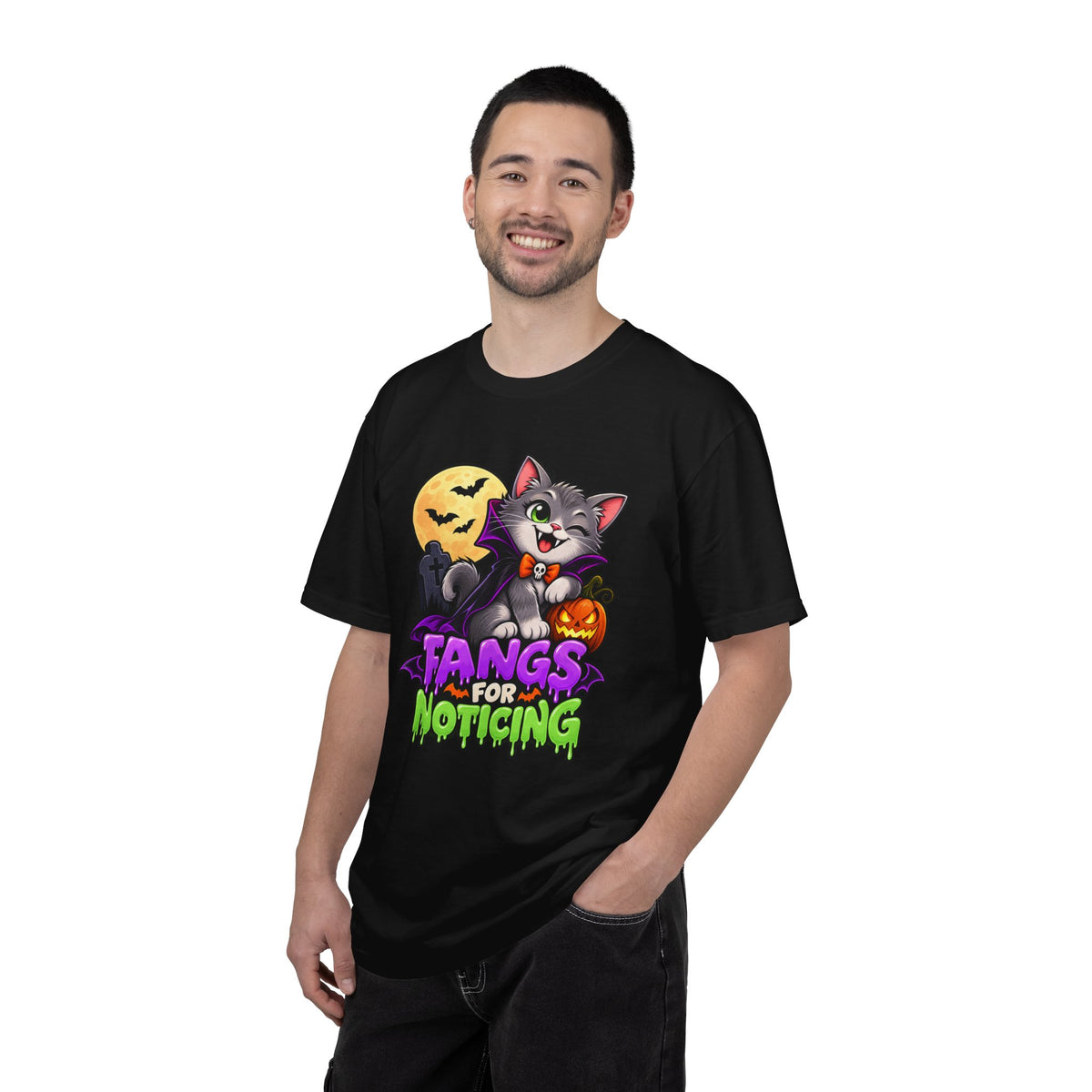 Fangs for Noticing – Cute Vampire Cat Halloween T-Shirt