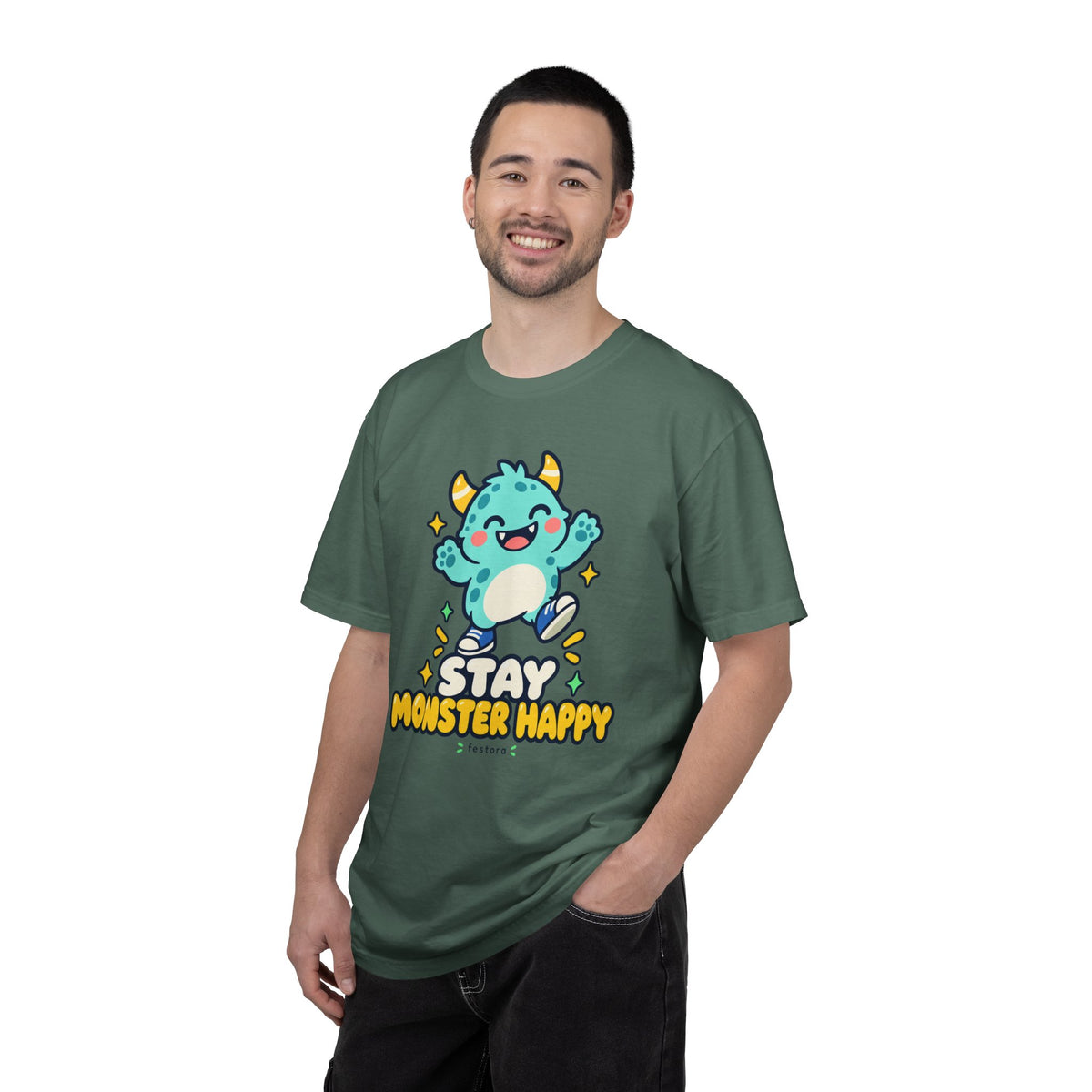 Stay Monster Happy – Cute Monster Graphic T-Shirt