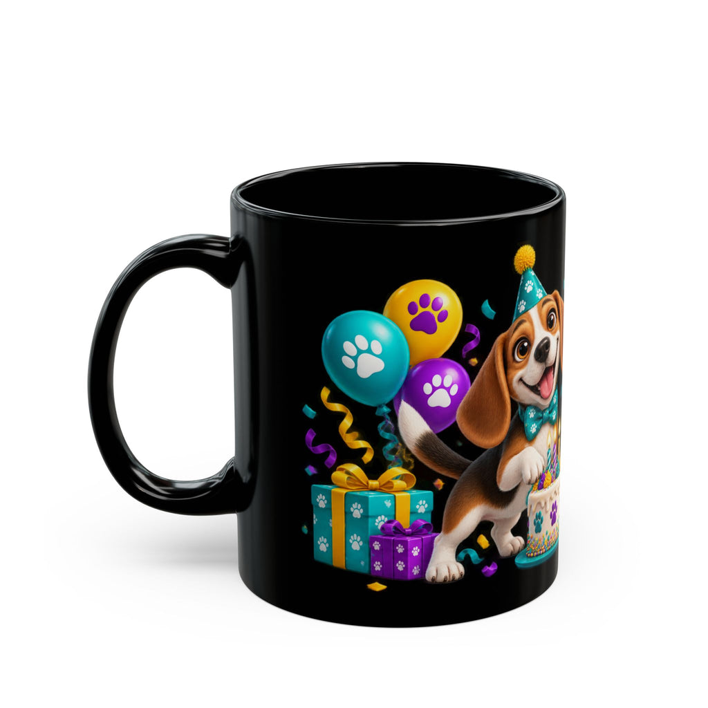 Beagle Birthday Mug – Fetch the Cake Black Ceramic Coffee Cup