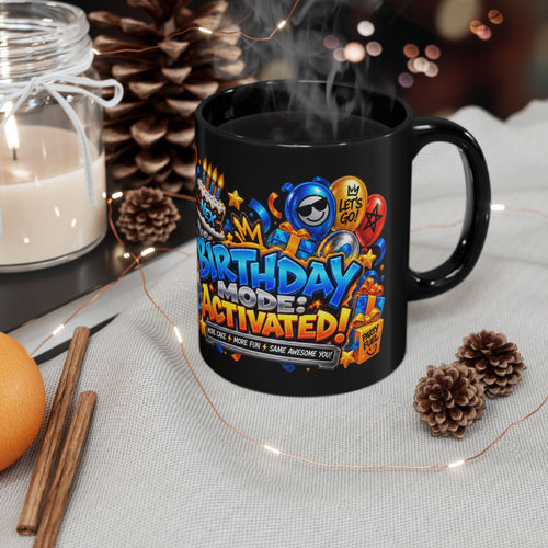 Birthday Mode Activated Black Mug – Festora Nex Robot Birthday Cup