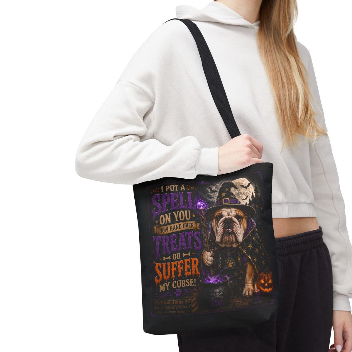 Halloween Bulldog Tote Bag - "I Put a Spell On You" Trick-or-Treat Candy Bag