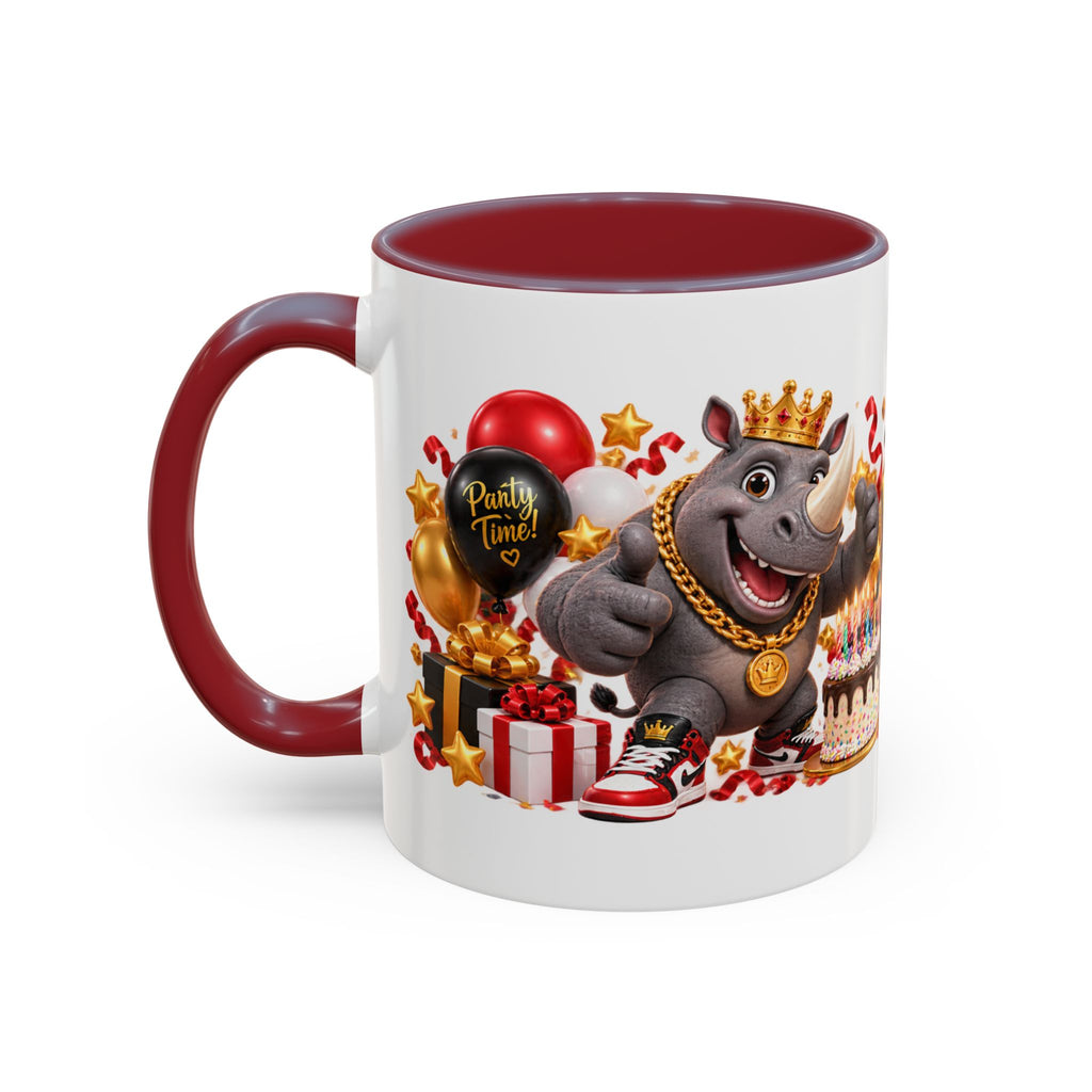 Happy Birthday Rhino Mug – Colorful 3D Birthday Gift – White Coffee Mug