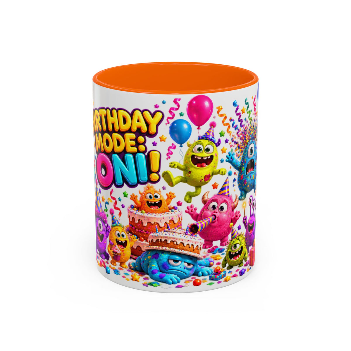 Birthday Mode On Monsters Coffee Mug — Colorful Party Coffee Cup (11/15oz)