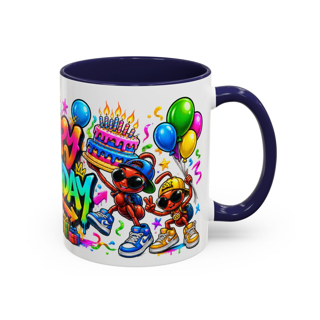 Happy Birthday Accent Coffee Mug - Colorful Graffiti Party Design (11 oz)