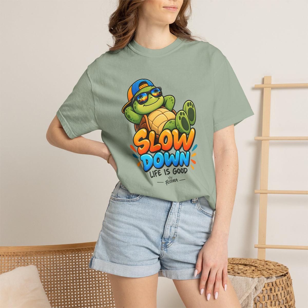 Slow Down, Life Is Good – Turtle Graphic T-Shirt | Festora Everyday