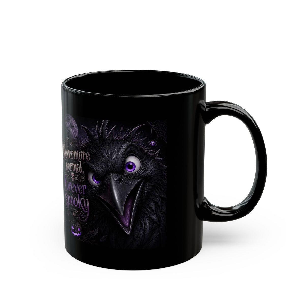 Forever Spooky Raven Black Mug — "Nevermore normal, Forever Spooky" Halloween Coffee Cup