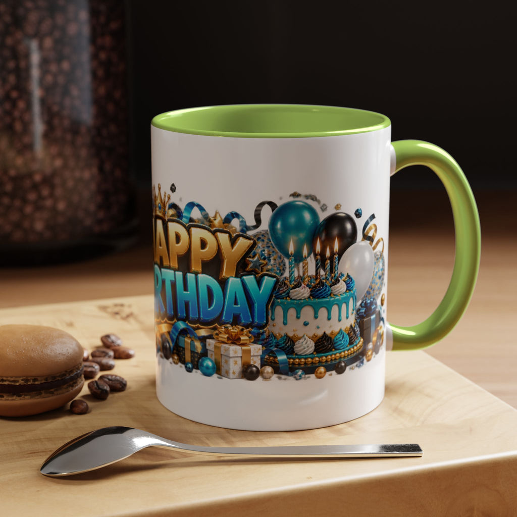 Happy Birthday White Tiger Mug – Colorful 3D Birthday Gift – White Coffee Mug