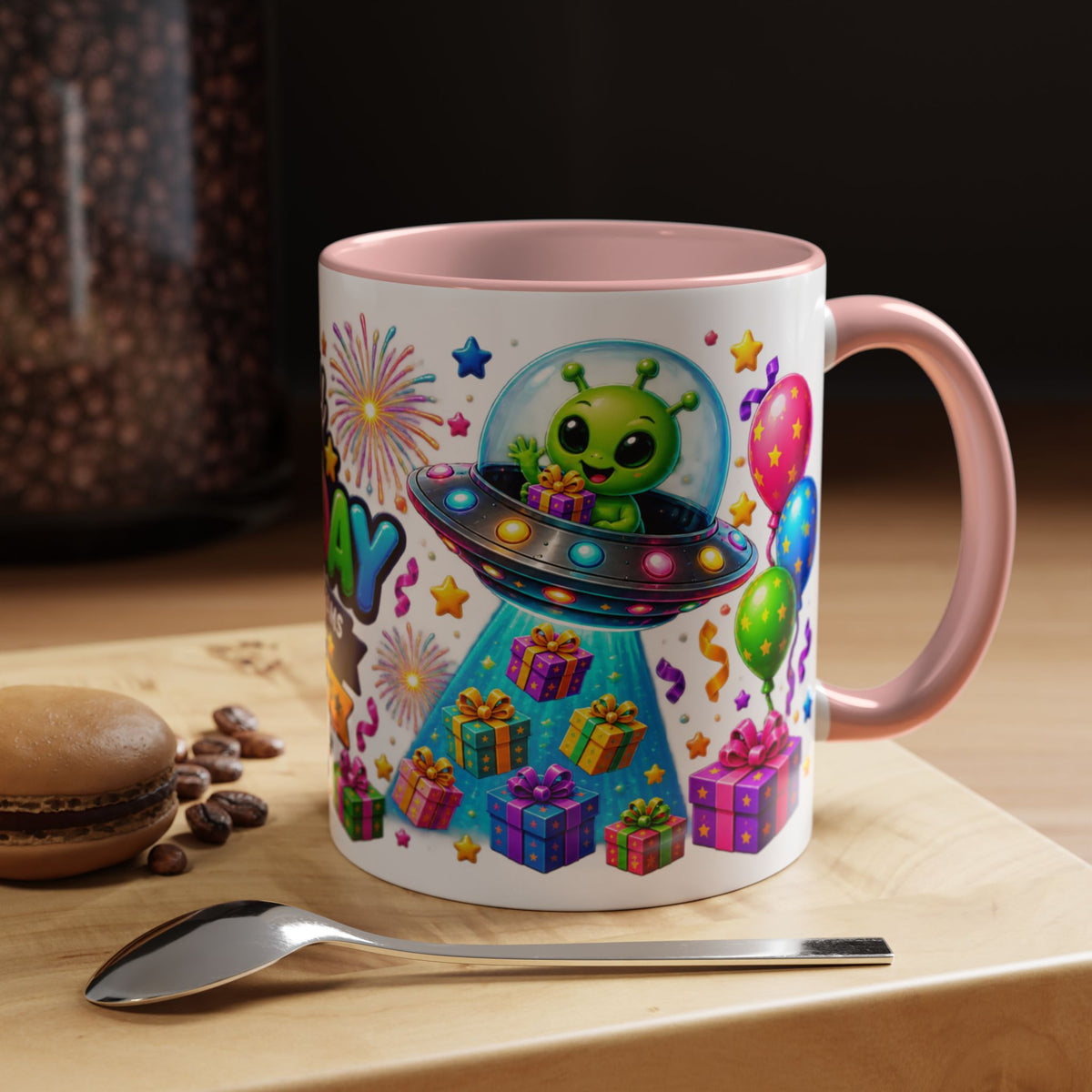 Happy Birthday Alien Coffee Mug — Colorful Galactic Birthday Wishes