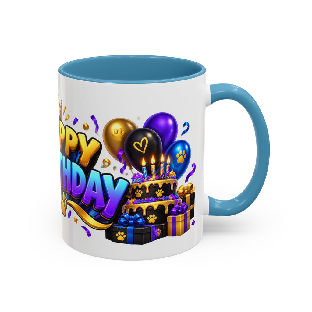 Black Panther Happy Birthday Mug – Purple Blue & Gold Birthday Gift – FestoraShop White Coffee Mug