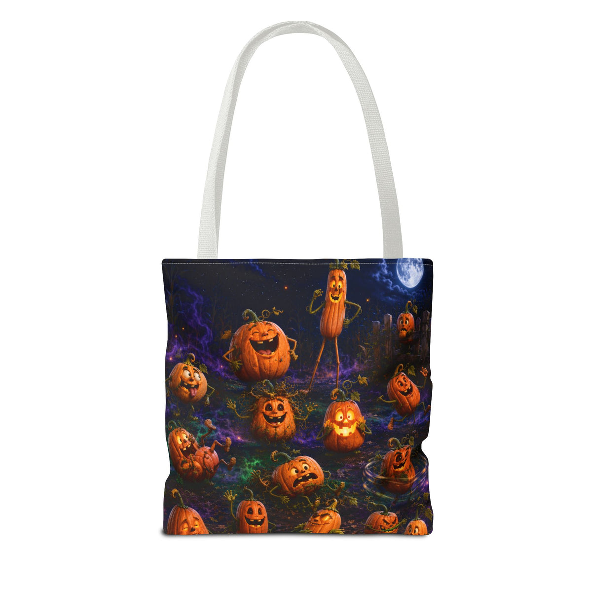Halloween Pumpkin Patch Tote Bag — Spooky Jack-o'-Lantern All-Over Print
