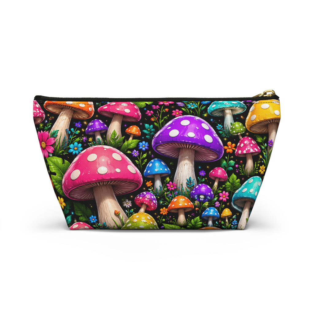 Mushroom Garden Accessory Pouch — Colorful T-Bottom Cosmetic Bag
