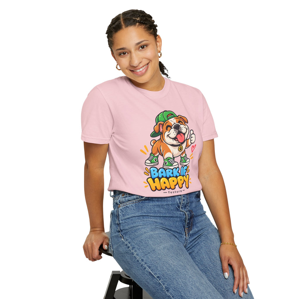 Bark If Happy – Cute Bulldog Graphic T-Shirt