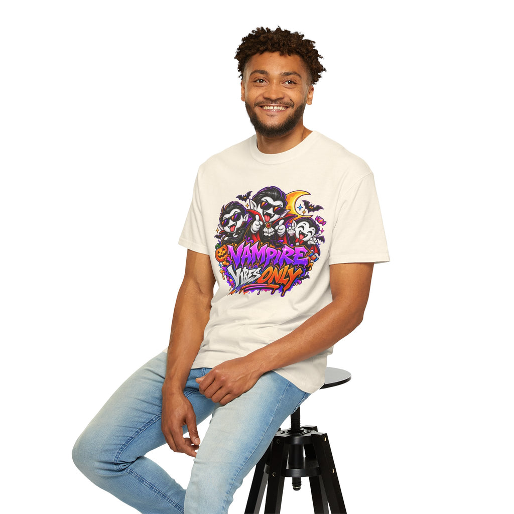 Neon Vampire Vibes Halloween Unisex Garment-Dyed T-Shirt Featuring a Cool Festora Vampire Crew