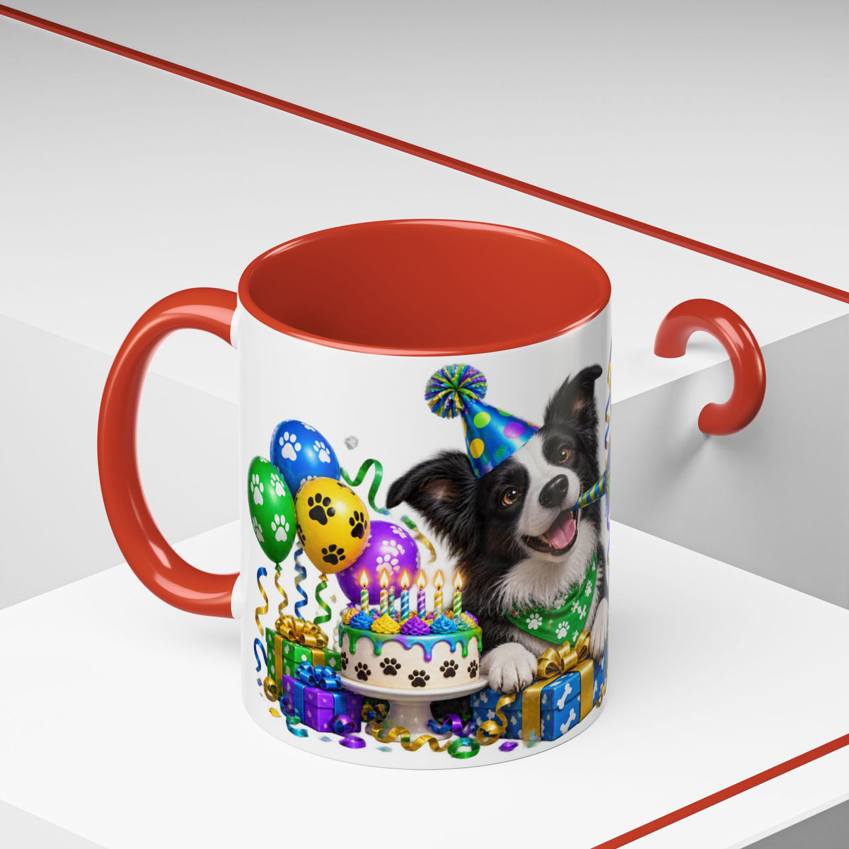 Herd the Crew Border Collie Birthday White Mug