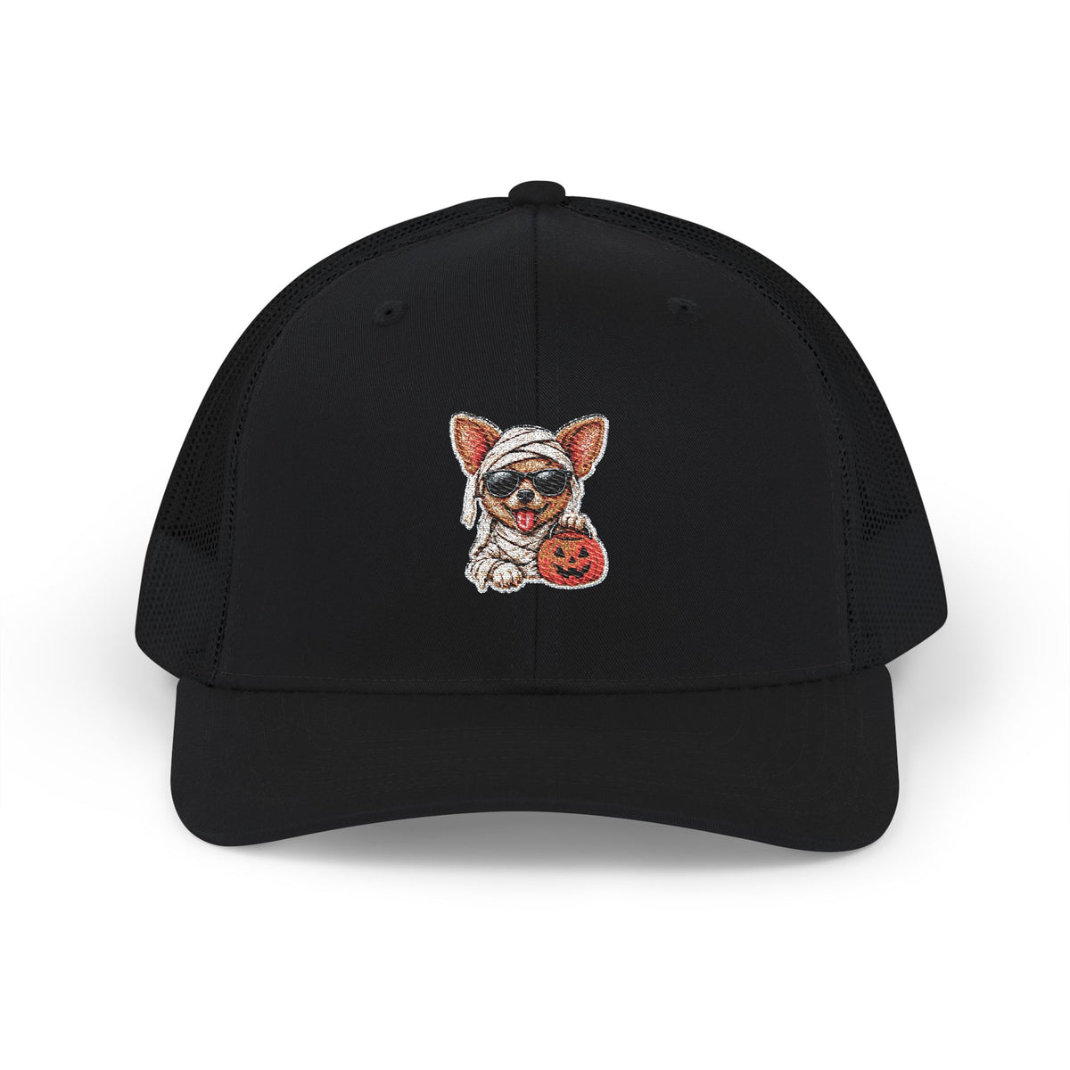 Rocco Mummy Chihuahua Halloween Embroidered Trucker Cap