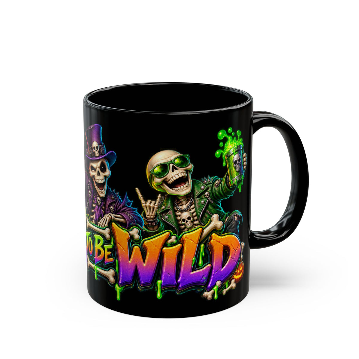 Bone to Be Wild Skeleton Crew Halloween Black Mug
