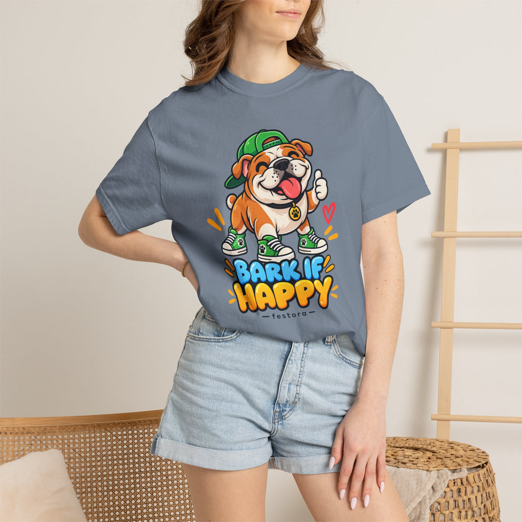 Bark If Happy – Cute Bulldog Graphic T-Shirt