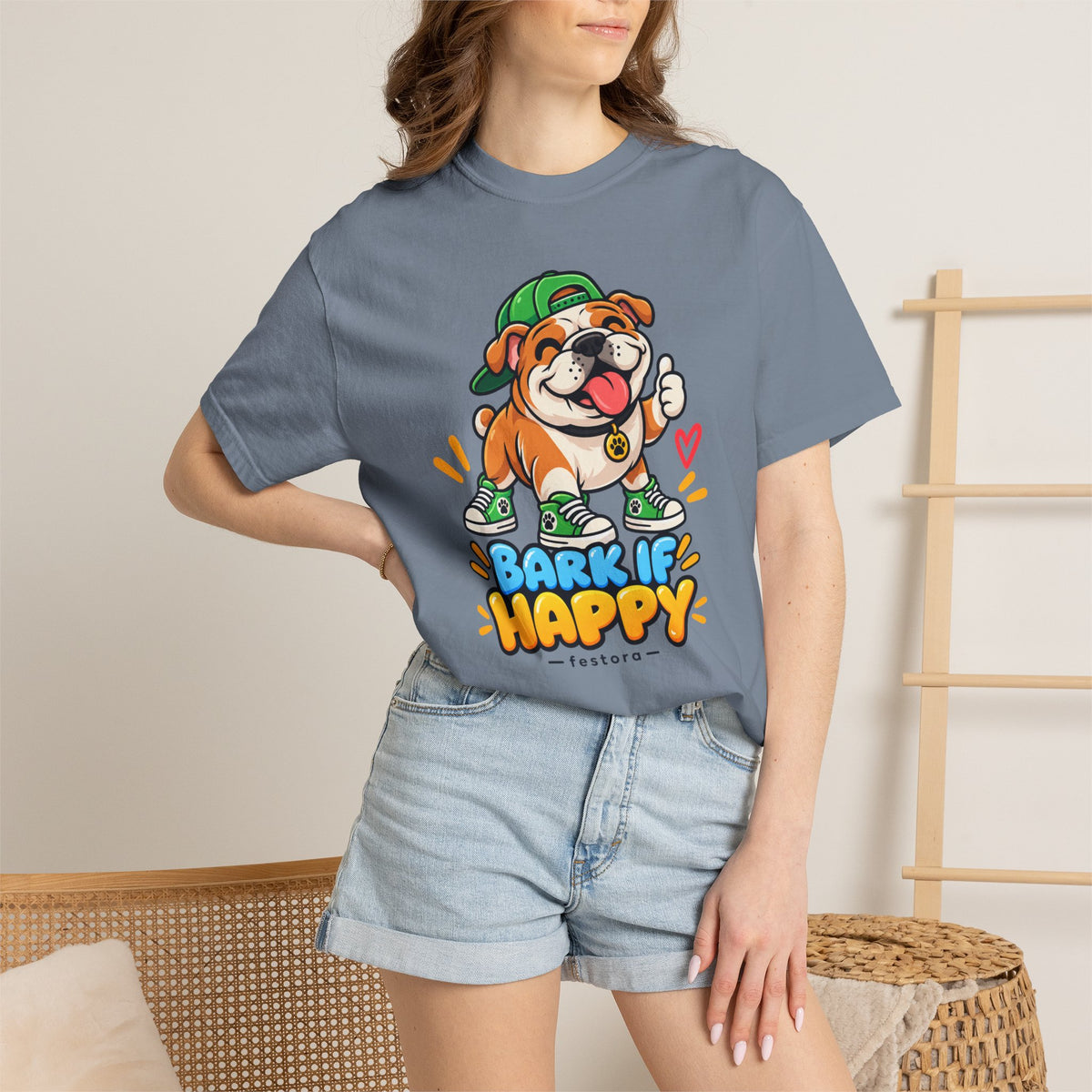 Bark If Happy – Cute Bulldog Graphic T-Shirt